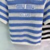 miumiu 2025 spring and summer latest series striped hollow knitted T-shirt high quality