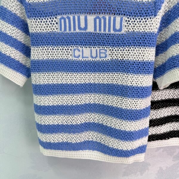 miumiu 2025 spring and summer latest series striped hollow knitted T-shirt high quality
