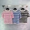 miumiu 2025 spring and summer latest series striped hollow knitted T-shirt high quality