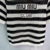 miumiu 2025 spring and summer latest series striped hollow knitted T-shirt high quality