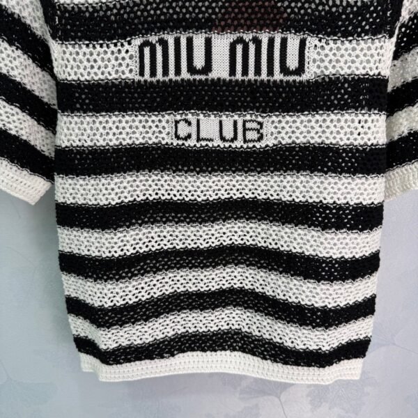 miumiu 2025 spring and summer latest series striped hollow knitted T-shirt high quality