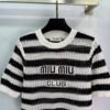 miumiu 2025 spring and summer latest series striped hollow knitted T-shirt high quality