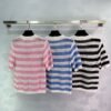 miumiu 2025 spring and summer latest series striped hollow knitted T-shirt high quality