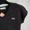 Miu Miu V-neck short-sleeved knit top with small hot diamond embellishment design