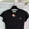 Miu Miu V-neck short-sleeved knit top with small hot diamond embellishment design