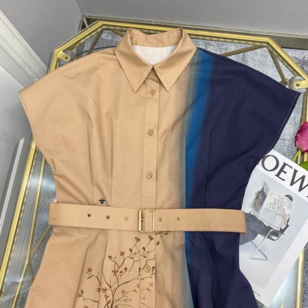 DIOR 2025 new printed lapel belted skirt (including belt) linen fabric