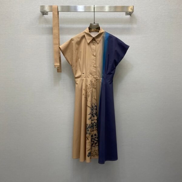 DIOR 2025 new printed lapel belted skirt (including belt) linen fabric