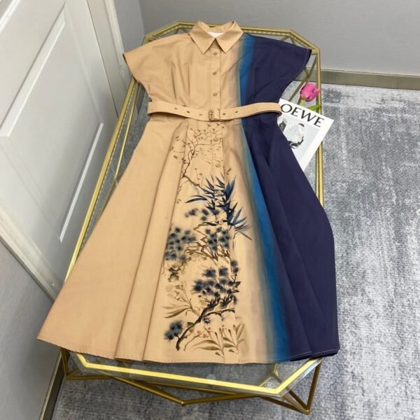 DIOR 2025 new printed lapel belted skirt (including belt) linen fabric