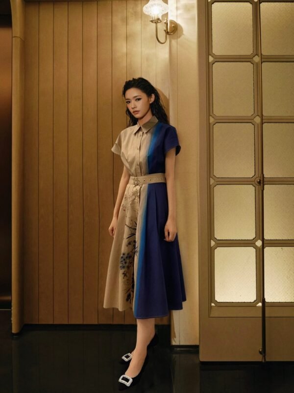 DIOR 2025 new printed lapel belted skirt (including belt) linen fabric