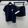 Loewe summer round neck short sleeve elastic waist shorts suit high quality version