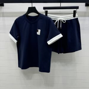 Loewe summer round neck short sleeve elastic waist shorts suit high quality version