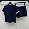 Loewe summer round neck short sleeve elastic waist shorts suit high quality version