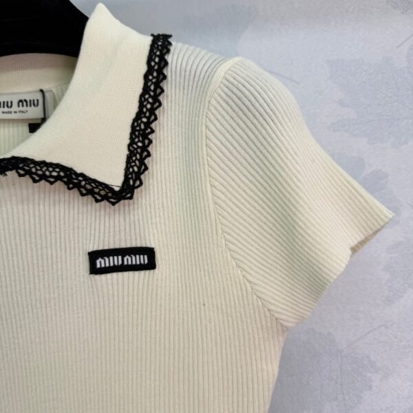 miumiu Spring and summer new style doll collar knitted short sleeves lace edge and wave edge high quality version