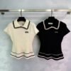 miumiu Spring and summer new style doll collar knitted short sleeves lace edge and wave edge high quality version