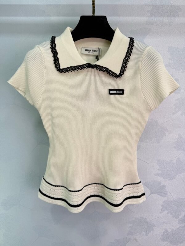 miumiu Spring and summer new style doll collar knitted short sleeves lace edge and wave edge high quality version