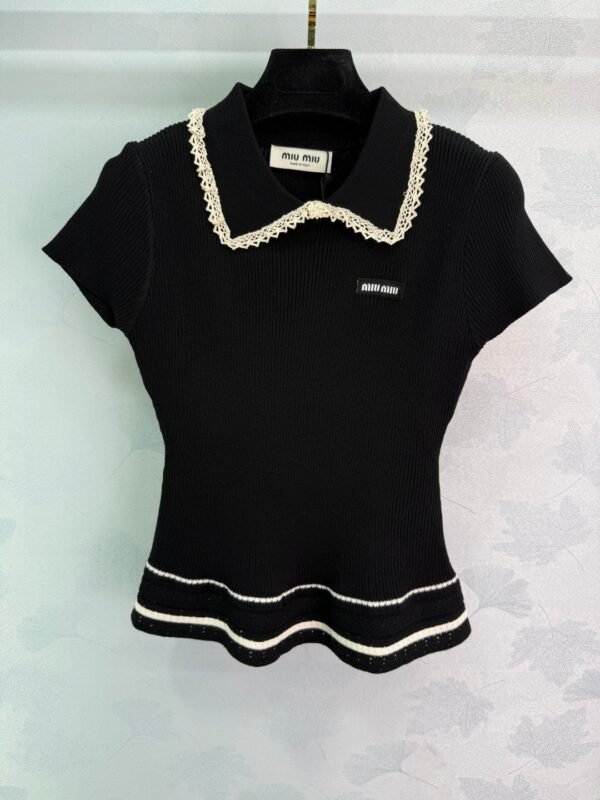 miumiu Spring and summer new style doll collar knitted short sleeves lace edge and wave edge high quality version