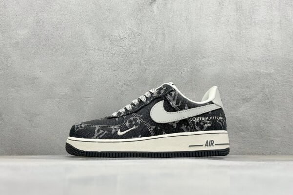 Nike & Louis Vuitton Joint Black Denim Air Force One Low-Top Casual Sneakers