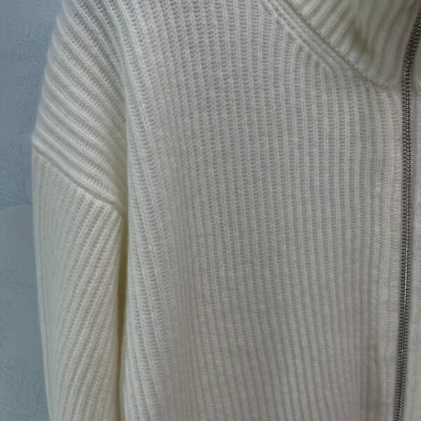 Hermès autumn and winter new mid-length cashmere knitted zipper jacket H-button patchwork leather pocket design high-quality clothing