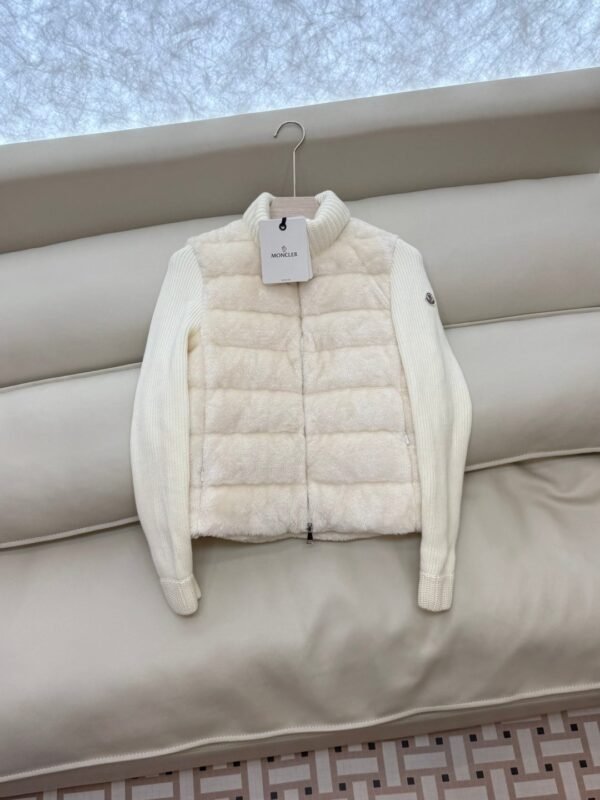 Moncler stand collar long sleeve knitted sleeve 90% white goose down down jacket