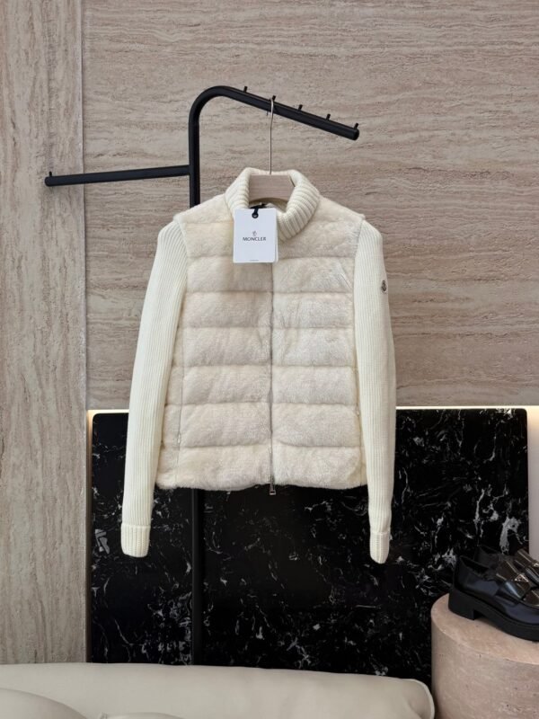 Moncler stand collar long sleeve knitted sleeve 90% white goose down down jacket