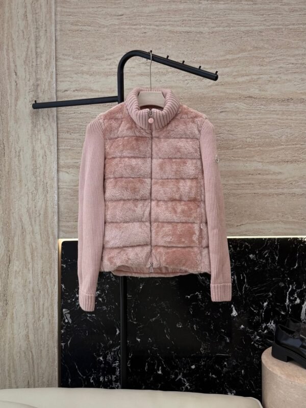 Moncler stand collar long sleeve knitted sleeve 90% white goose down down jacket