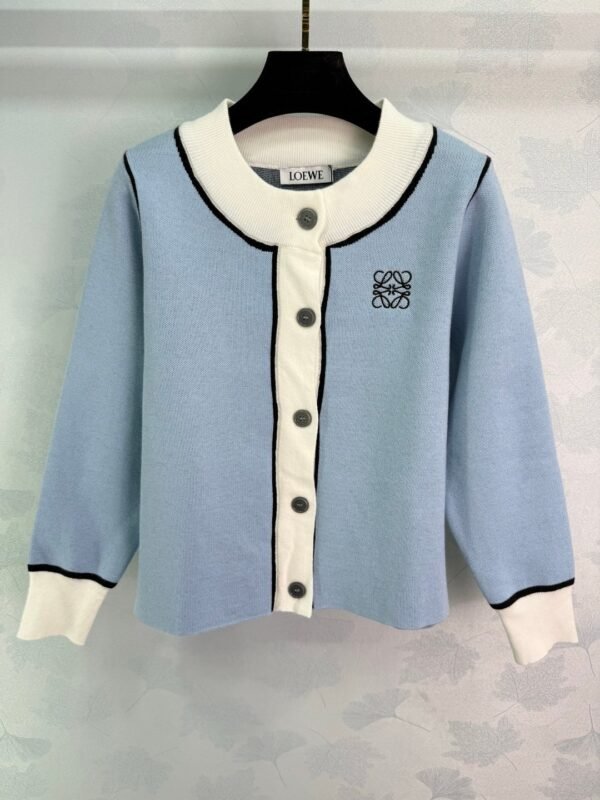 Loewe 2025 early autumn new contrast color long sleeve knitted cardigan high quality autumn and winter cardigan