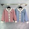 Loewe 2025 early autumn new contrast color long sleeve knitted cardigan high quality autumn and winter cardigan