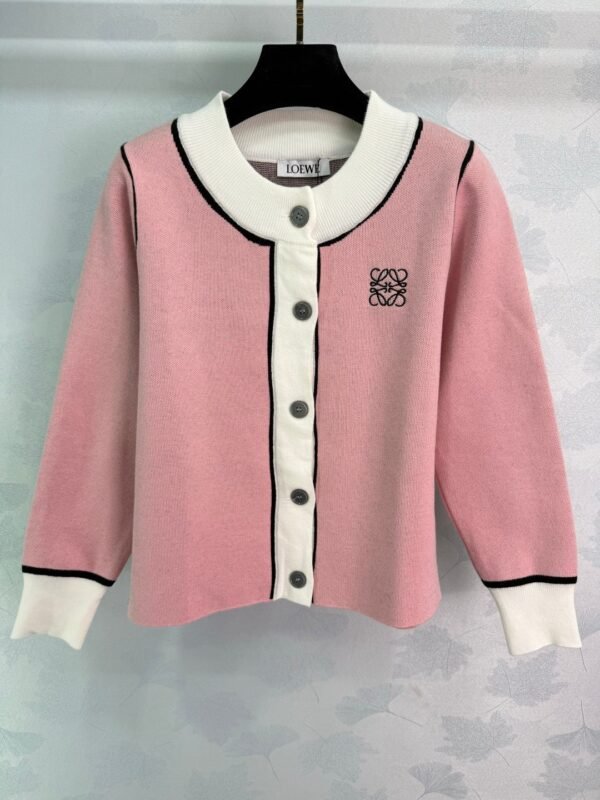 Loewe 2025 early autumn new contrast color long sleeve knitted cardigan high quality autumn and winter cardigan