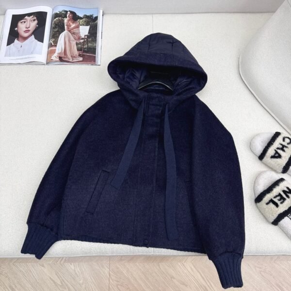 MaxMara autumn and winter new patchwork cashmere hooded short down jacket