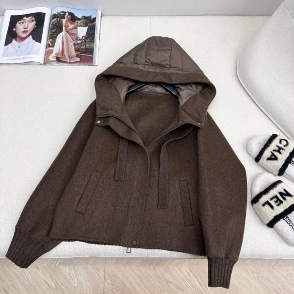 MaxMara autumn and winter new patchwork cashmere hooded short down jacket