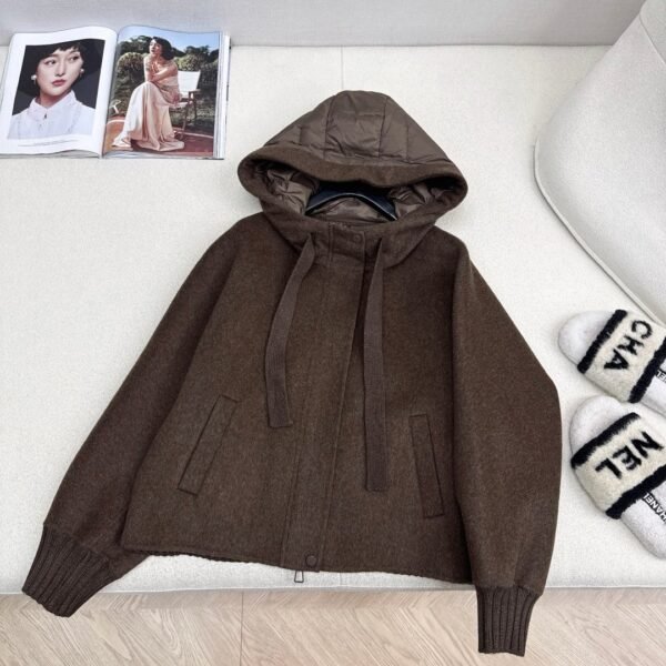 MaxMara autumn and winter new patchwork cashmere hooded short down jacket