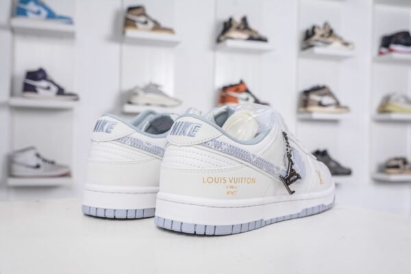 Nike & Louis Vuitton joint casual shoes white and gray stitching denim hook shoes Premium version