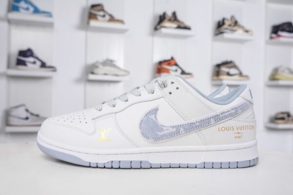 Nike & Louis Vuitton joint casual shoes white and gray stitching denim hook shoes Premium version