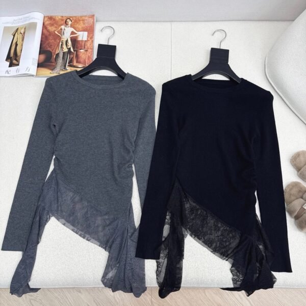 miumiu autumn and winter latest style spliced ​​lace long-sleeved sweater