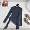 miumiu autumn and winter latest style spliced ​​lace long-sleeved sweater