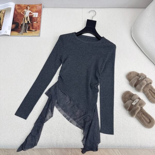 miumiu autumn and winter latest style spliced ​​lace long-sleeved sweater