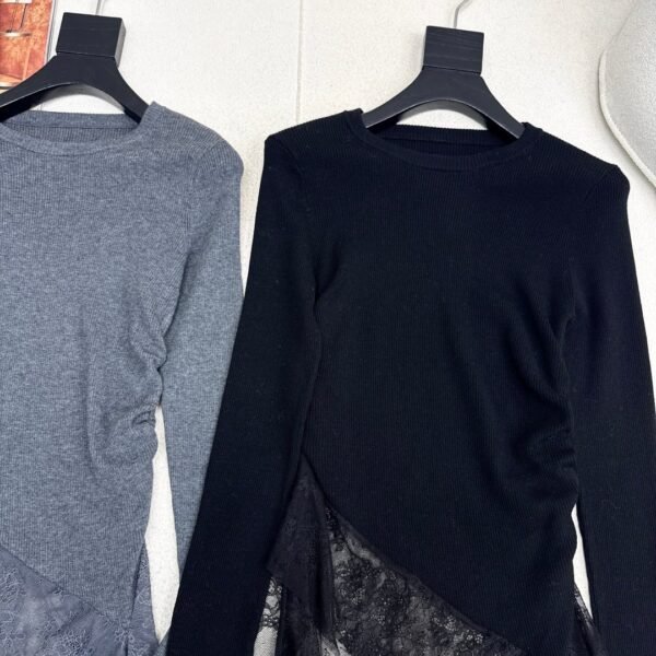 miumiu autumn and winter latest style spliced ​​lace long-sleeved sweater