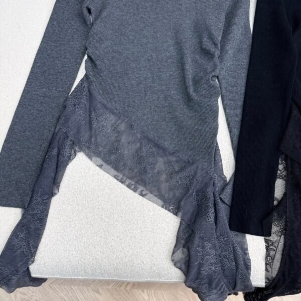 miumiu autumn and winter latest style spliced ​​lace long-sleeved sweater