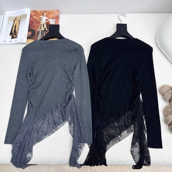 miumiu autumn and winter latest style spliced ​​lace long-sleeved sweater