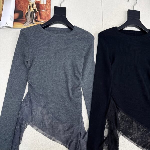 miumiu autumn and winter latest style spliced ​​lace long-sleeved sweater