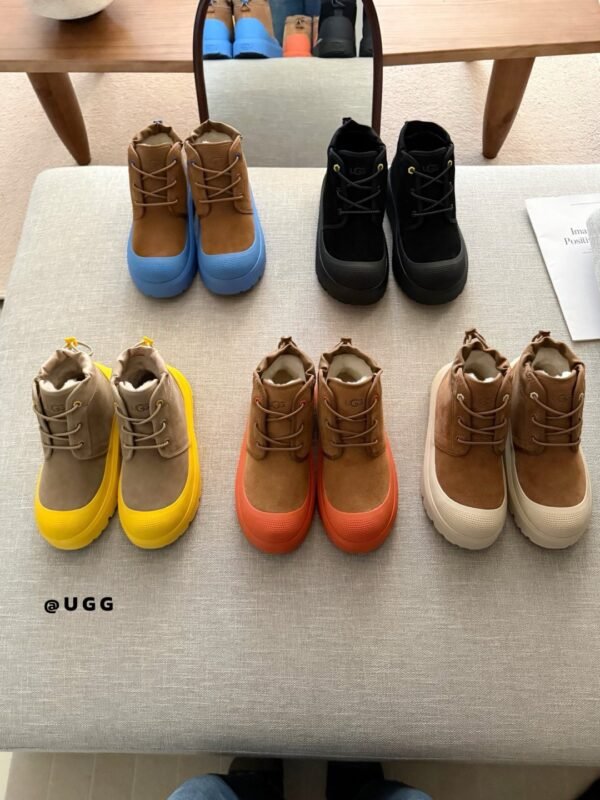 UGG New Winter Thick-Soled Lace-Up Boots with Colorful Shell Upper and Wool Lining