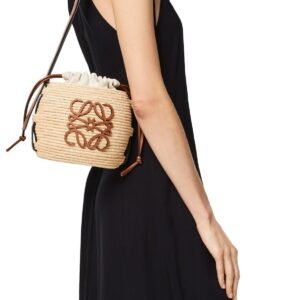 Loewe raffia and cow leather honeycomb basket handbag woven bag Size:  22x12x22cm Premium