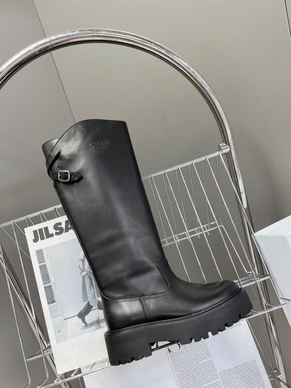 CELINE Autumn and Winter Long Martin Boots Premium Edition 5cm Thick Calfskin Material