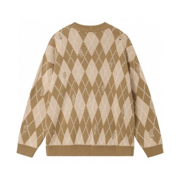 Gucci diamond plaid round neck sweater with holes