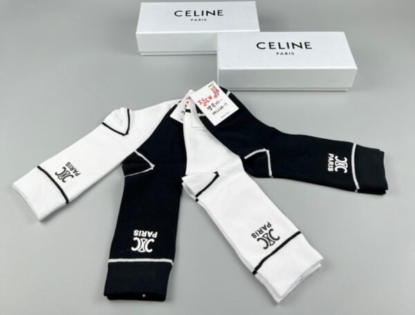 CELINE mid socks, pure cotton quality, one box of 4 pairs