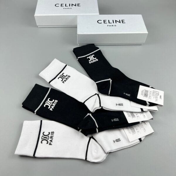 CELINE mid socks, pure cotton quality, one box of 4 pairs