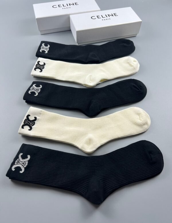 CELINE Tall Socks Cotton Quality Box of 5 Pair ﻿