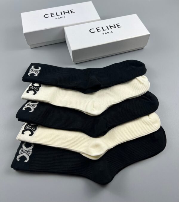 CELINE Tall Socks Cotton Quality Box of 5 Pair ﻿