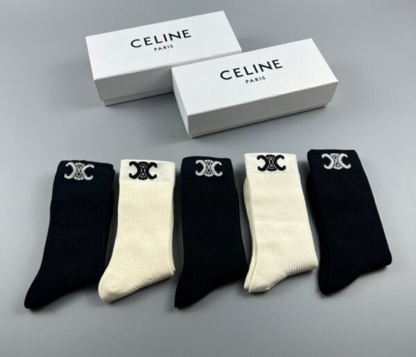 CELINE Tall Socks Cotton Quality Box of 5 Pair ﻿