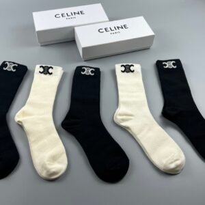 CELINE Tall Socks Cotton Quality Box of 5 Pair ﻿
